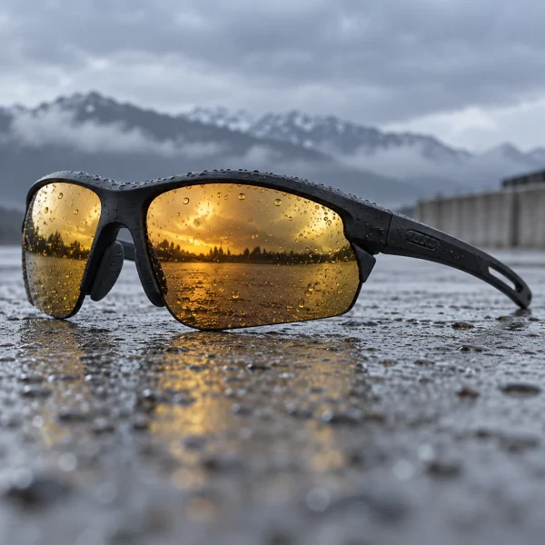 Occhiali da sole sportivi Libeccio avvolgenti neri con lente specchio ambra