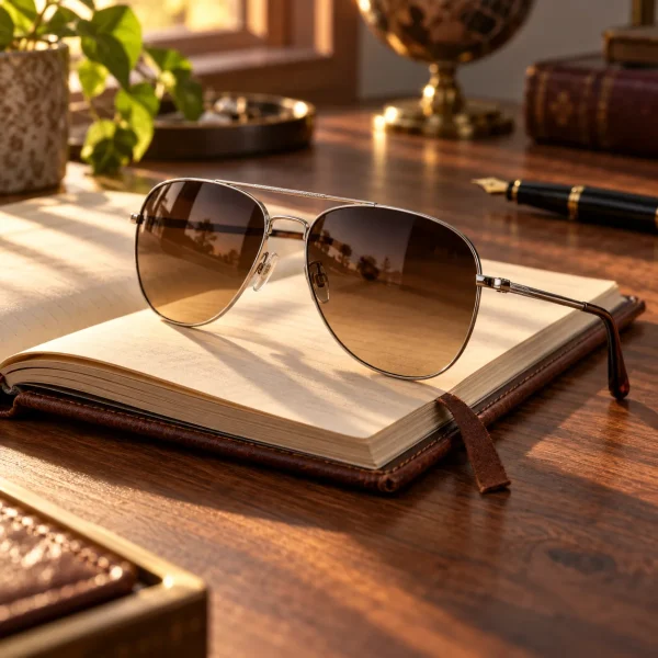 Occhiali da sole Maestrale aviator in metallo argento con lente marrone sfumata